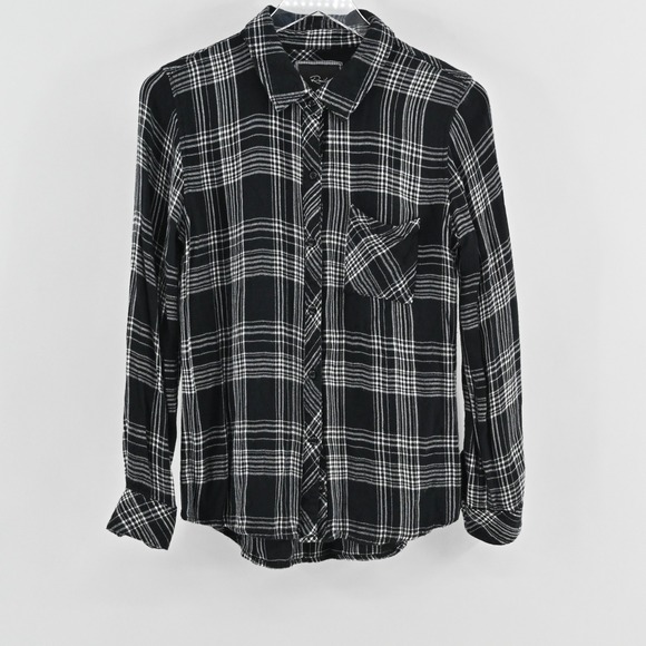 Rails Womens Hunter Plaid Top Size S Grunge Western Black White Button Shirt - Picture 1 of 13